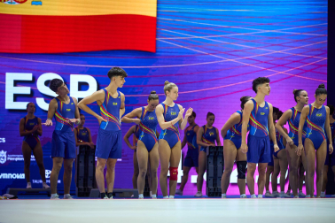 Foto de los entrenamientos de la selección española de gimnasia aeróbica en el Navarra Arena