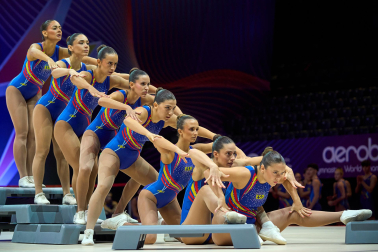 Foto de los entrenamientos de la selección española de gimnasia aeróbica en el Navarra Arena