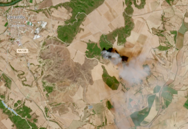 Imagen aérea del satélite Copernicus del incendio de este viernes 11 de septiembre en Carcastillo