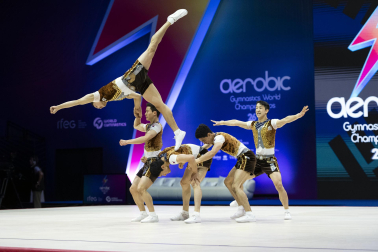 Último día del Mundial de GImnasia Aeróbica en el Navarra Arena con las finales y los podios