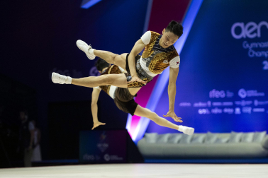 Último día del Mundial de GImnasia Aeróbica en el Navarra Arena con las finales y los podios