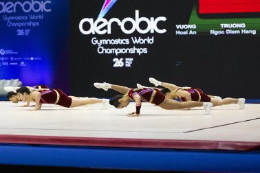Último día del Mundial de GImnasia Aeróbica en el Navarra Arena con las finales y los podios