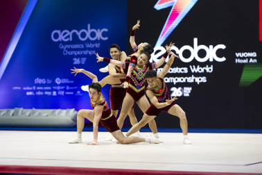 Último día del Mundial de GImnasia Aeróbica en el Navarra Arena con las finales y los podios
