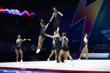 Último día del Mundial de GImnasia Aeróbica en el Navarra Arena con las finales y los podios