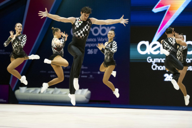 Último día del Mundial de GImnasia Aeróbica en el Navarra Arena con las finales y los podios