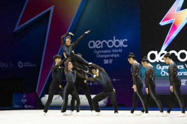 Último día del Mundial de GImnasia Aeróbica en el Navarra Arena con las finales y los podios