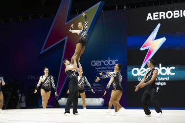 Último día del Mundial de GImnasia Aeróbica en el Navarra Arena con las finales y los podios