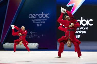 Último día del Mundial de GImnasia Aeróbica en el Navarra Arena con las finales y los podios