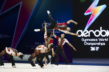 Último día del Mundial de GImnasia Aeróbica en el Navarra Arena con las finales y los podios