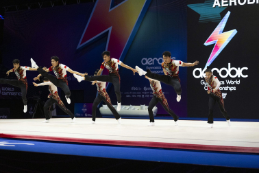 Último día del Mundial de GImnasia Aeróbica en el Navarra Arena con las finales y los podios