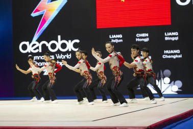 Último día del Mundial de GImnasia Aeróbica en el Navarra Arena con las finales y los podios