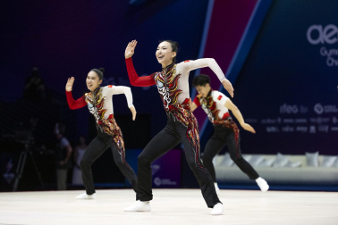 Último día del Mundial de GImnasia Aeróbica en el Navarra Arena con las finales y los podios