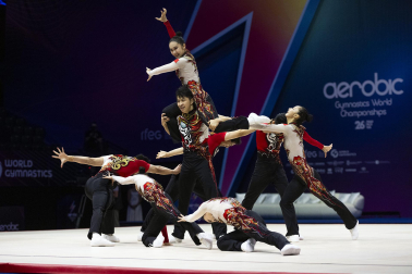 Último día del Mundial de GImnasia Aeróbica en el Navarra Arena con las finales y los podios