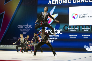 Último día del Mundial de GImnasia Aeróbica en el Navarra Arena con las finales y los podios