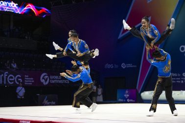 Último día del Mundial de GImnasia Aeróbica en el Navarra Arena con las finales y los podios