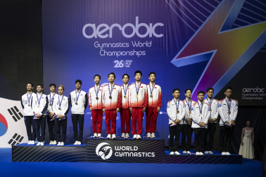 Último día del Mundial de GImnasia Aeróbica en el Navarra Arena con las finales y los podios
