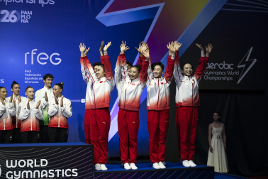 Último día del Mundial de GImnasia Aeróbica en el Navarra Arena con las finales y los podios