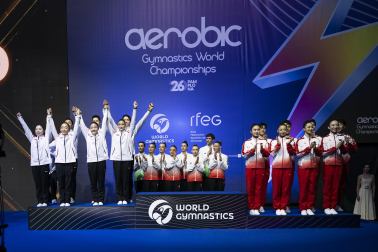Último día del Mundial de GImnasia Aeróbica en el Navarra Arena con las finales y los podios