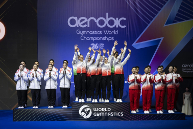 Último día del Mundial de GImnasia Aeróbica en el Navarra Arena con las finales y los podios