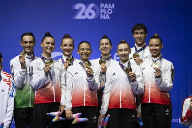 Último día del Mundial de GImnasia Aeróbica en el Navarra Arena con las finales y los podios