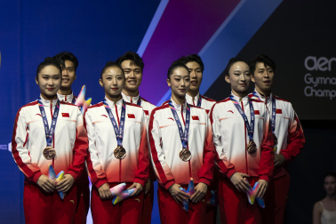 Último día del Mundial de GImnasia Aeróbica en el Navarra Arena con las finales y los podios