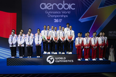 Último día del Mundial de GImnasia Aeróbica en el Navarra Arena con las finales y los podios