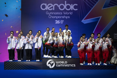 Último día del Mundial de GImnasia Aeróbica en el Navarra Arena con las finales y los podios