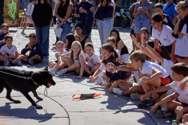 Perros, caballos, helicóptero y hasta una moto acuática en la Plaza de Fueros de Pamplona durante la jornada de la Guardia Civil de acercamiento a la población