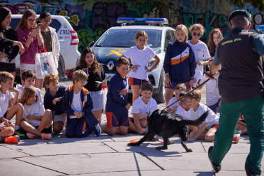 Perros, caballos, helicóptero y hasta una moto acuática en la Plaza de Fueros de Pamplona durante la jornada de la Guardia Civil de acercamiento a la población