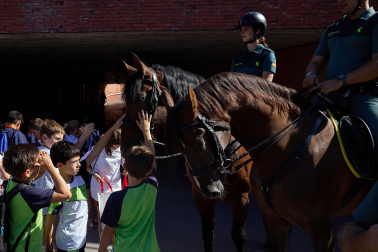 Perros, caballos, helicóptero y hasta una moto acuática en la Plaza de Fueros de Pamplona durante la jornada de la Guardia Civil de acercamiento a la población
