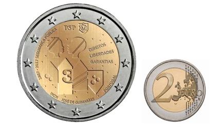 Cara nacional y común de la moneda acuñada por Portugal en 2017