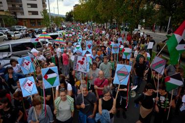 Manifestación a favor de Palestina por las calles de Pamplona