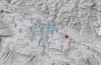 Mapa de intensidad de la comarca de Pamplona