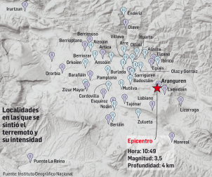 Localidades en las que se sintió el terremoto y su intensidad