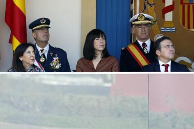Los Reyes don Felipe y doña Letizia presidieron este lunes 12 de octubre el acto con motivo de la Fiesta Nacional en el que participaron 4.400 militares en el centro de la capital.