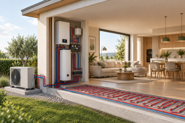 Casa moderna con calefacción radiante visible