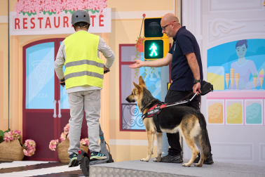 Fundación ONCE organizó en el pabellón de la UPNA una exhibición de perros guía