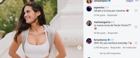 Comentario de Ferran Torres en la publicación de Instagram de Sara Sampaio
