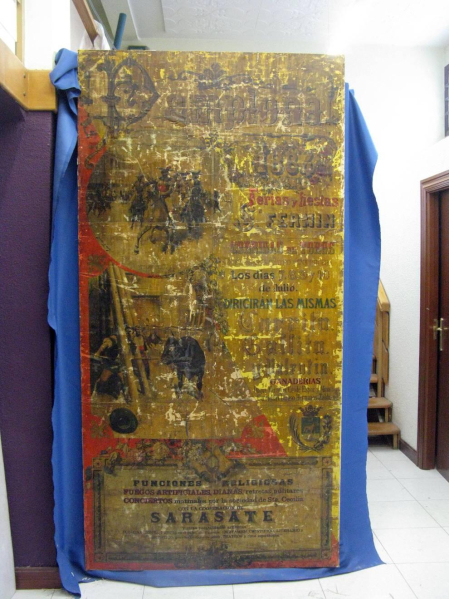 Paso a paso de la restauración del cartel de San Fermín de 1884