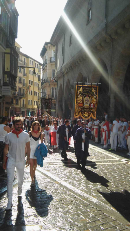 Imágenes de la procesión de San Fermín por las calles de Pamplona, el 7 de julio de 2018.