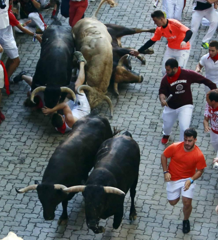 Imágenes del quinto encierro de los sanfermines, con toros de la ganadería Núñez del Cuvillo