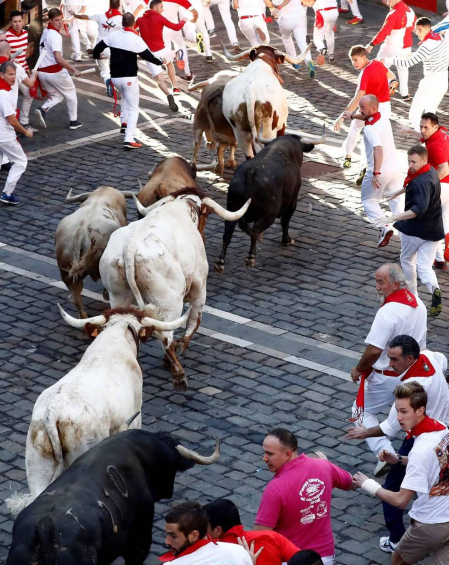 Imágenes del quinto encierro de los sanfermines, con toros de la ganadería Núñez del Cuvillo