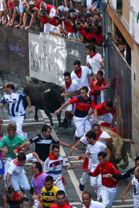 Imágenes del quinto encierro de los sanfermines, con toros de la ganadería Núñez del Cuvillo