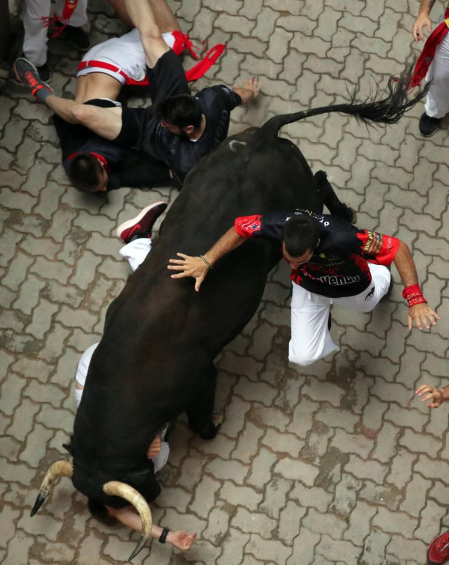 Imágenes del séptimo encierro de los Sanfermines de 2018, con toros de la ganadería Jandilla.