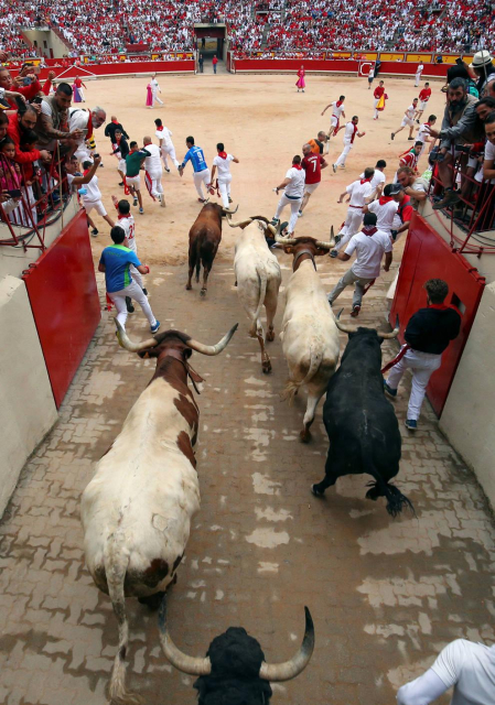 Imágenes del séptimo encierro de los Sanfermines de 2018, con toros de la ganadería Jandilla.