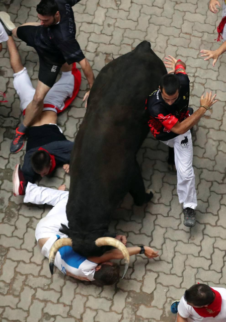 Imágenes del séptimo encierro de los Sanfermines de 2018, con toros de la ganadería Jandilla.