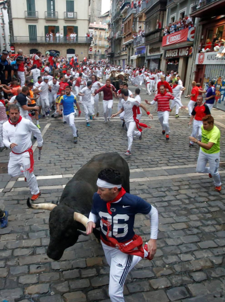 Imágenes del séptimo encierro de los Sanfermines de 2018, con toros de la ganadería Jandilla.
