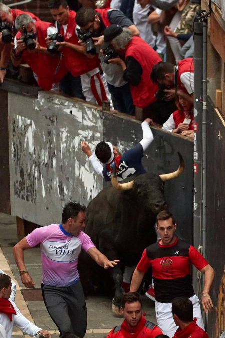 Imágenes del séptimo encierro de los Sanfermines de 2018, con toros de la ganadería Jandilla.