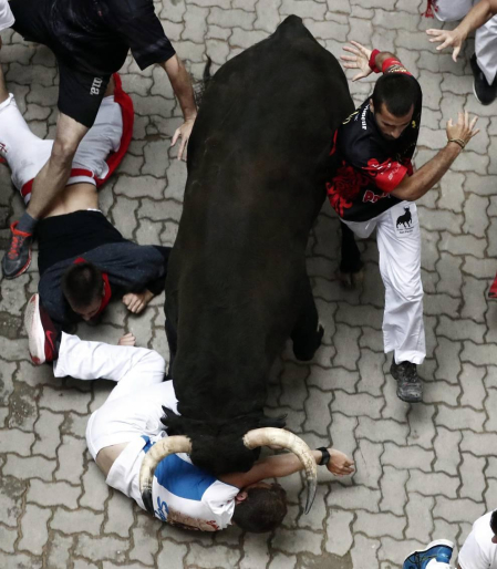 Imágenes del séptimo encierro de los Sanfermines de 2018, con toros de la ganadería Jandilla.