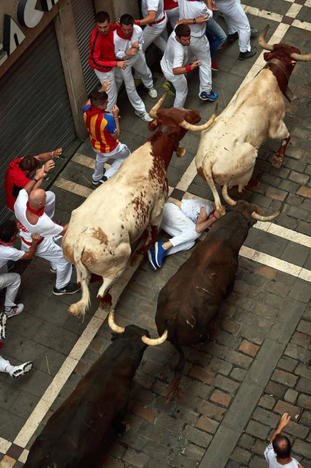 Imágenes del séptimo encierro de los Sanfermines de 2018, con toros de la ganadería Jandilla.